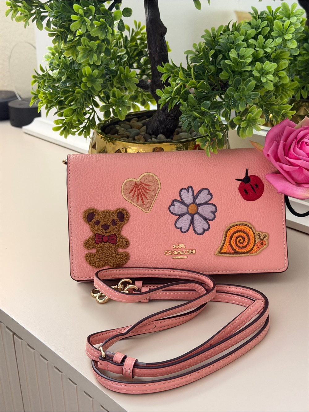 Coach Pink Patch Appliqué Crossbody Bag